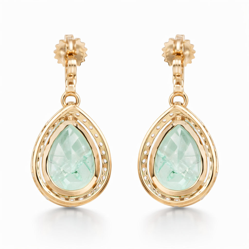 3.56 Ct Pear Emerald 9K Gold Earrings