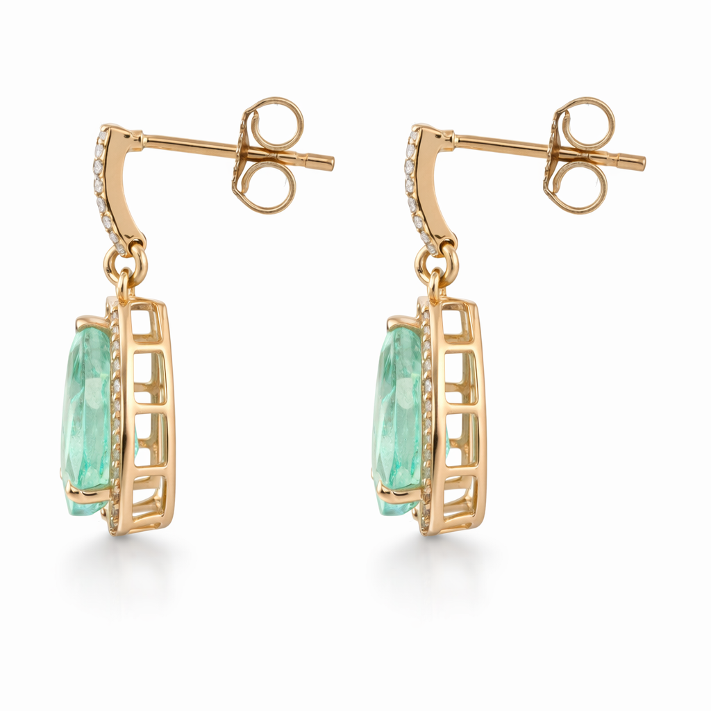 3.56 Ct Pear Emerald 9K Gold Earrings