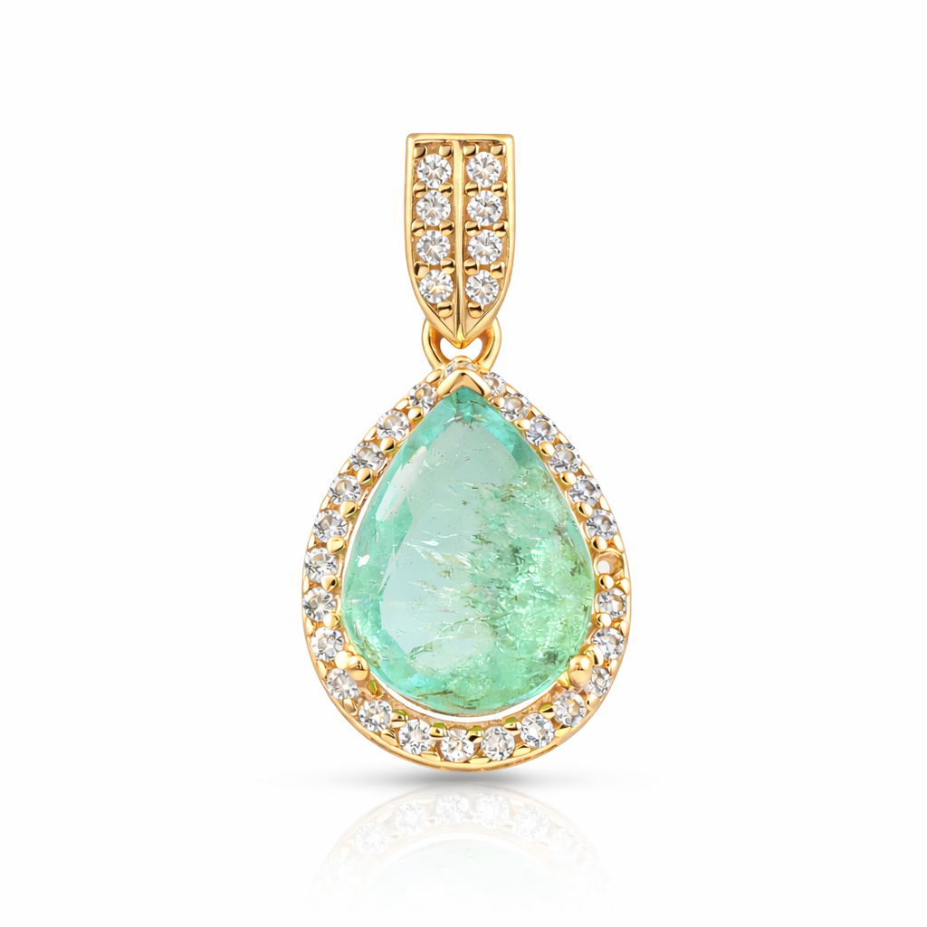 1.58 Ct Pear Emerald 9K Gold Pendant