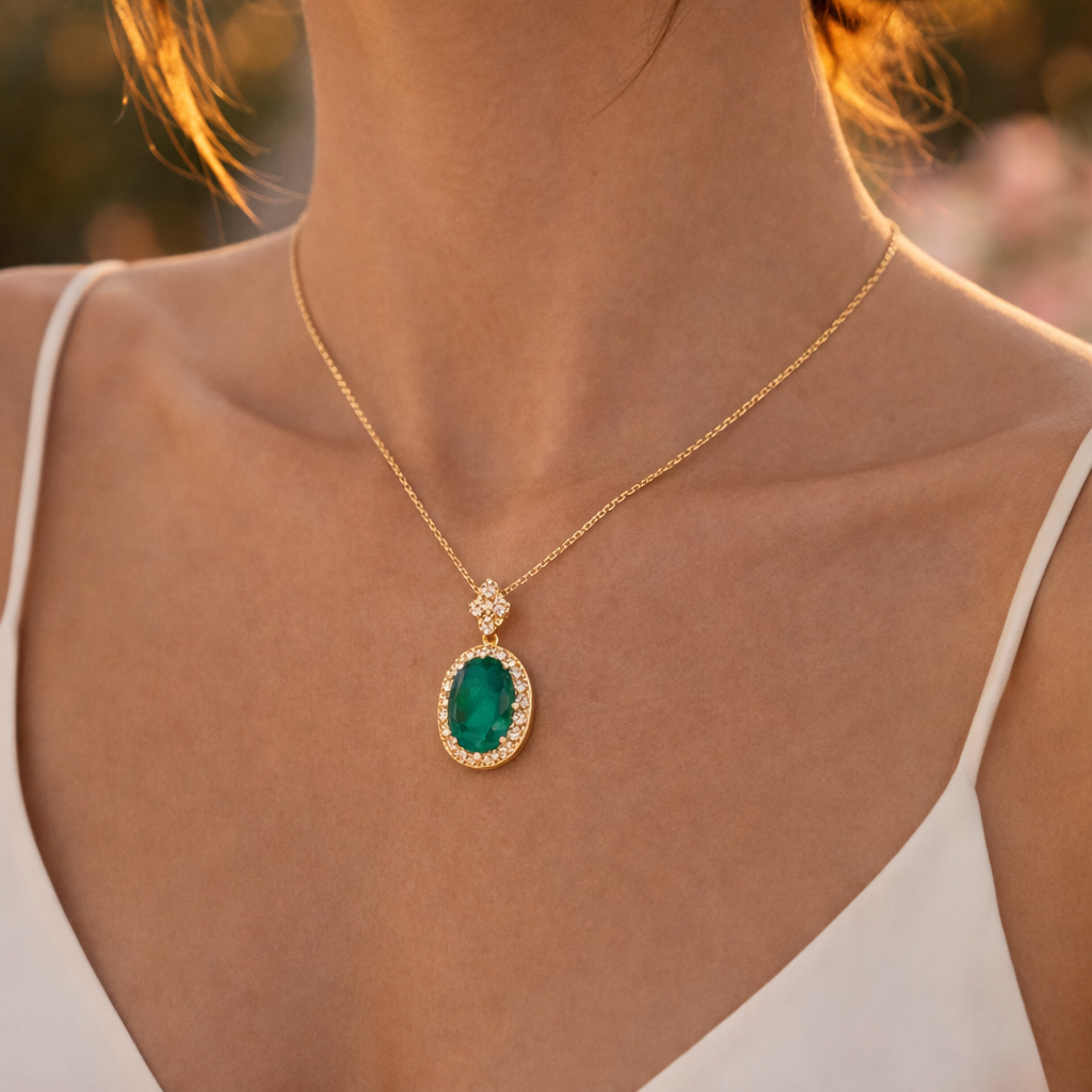 1.65 Ct Oval Emerald 9K Gold Pendant