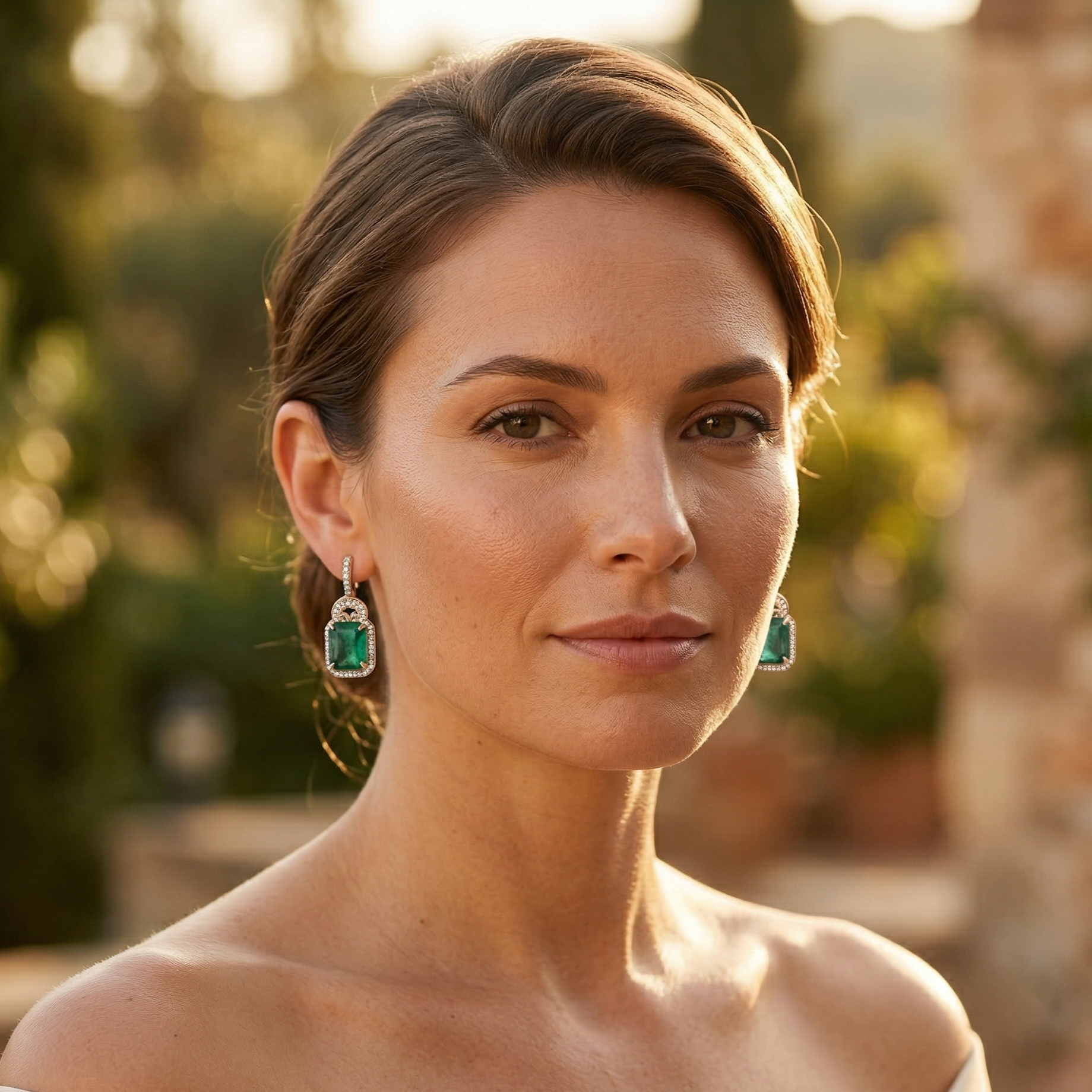 3.15 Ct Octagon Emerald 9K Gold Earrings