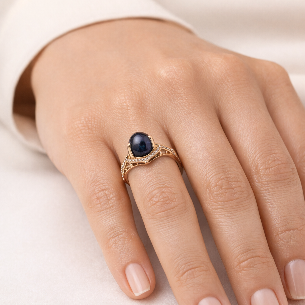5.96 Ct Oval Sapphire 9K Gold Ring