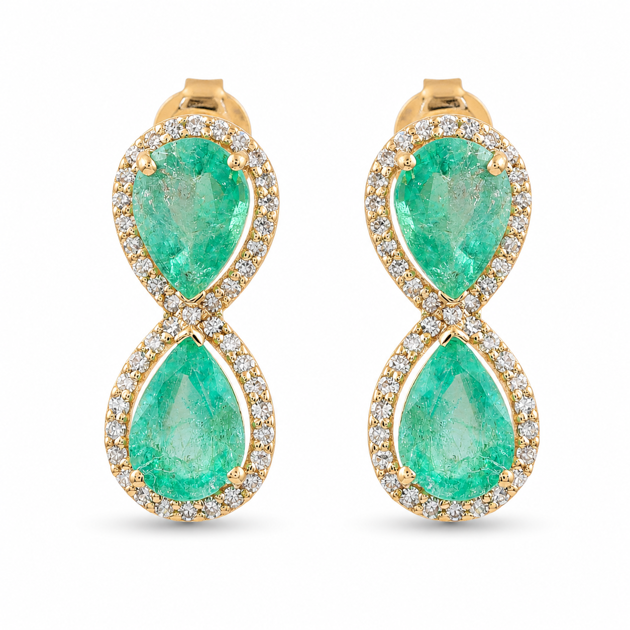 2.90 Ct Pear Emerald 9K Gold Earrings