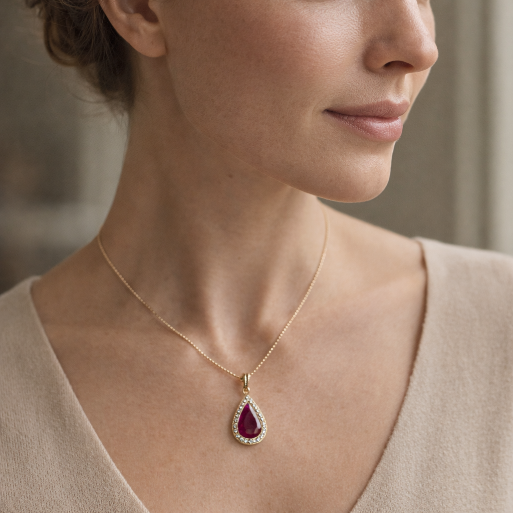 2.28 Ct Pear Ruby 9K Gold Pendant