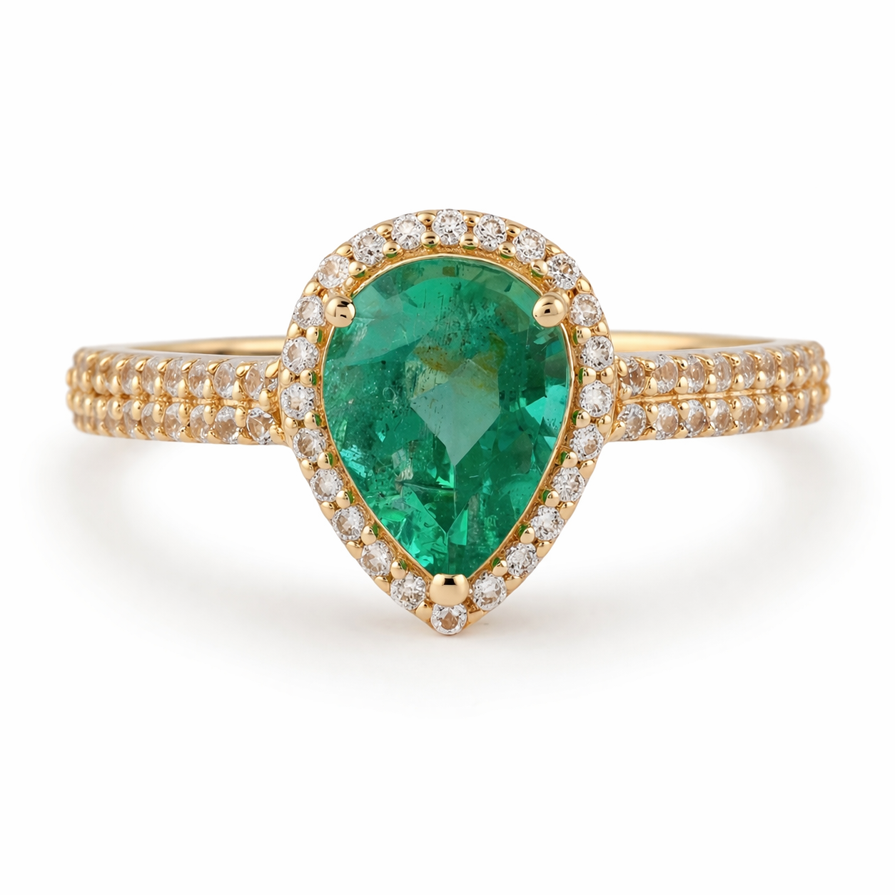 1.33 Ct Pear Emerald 9K Gold Ring