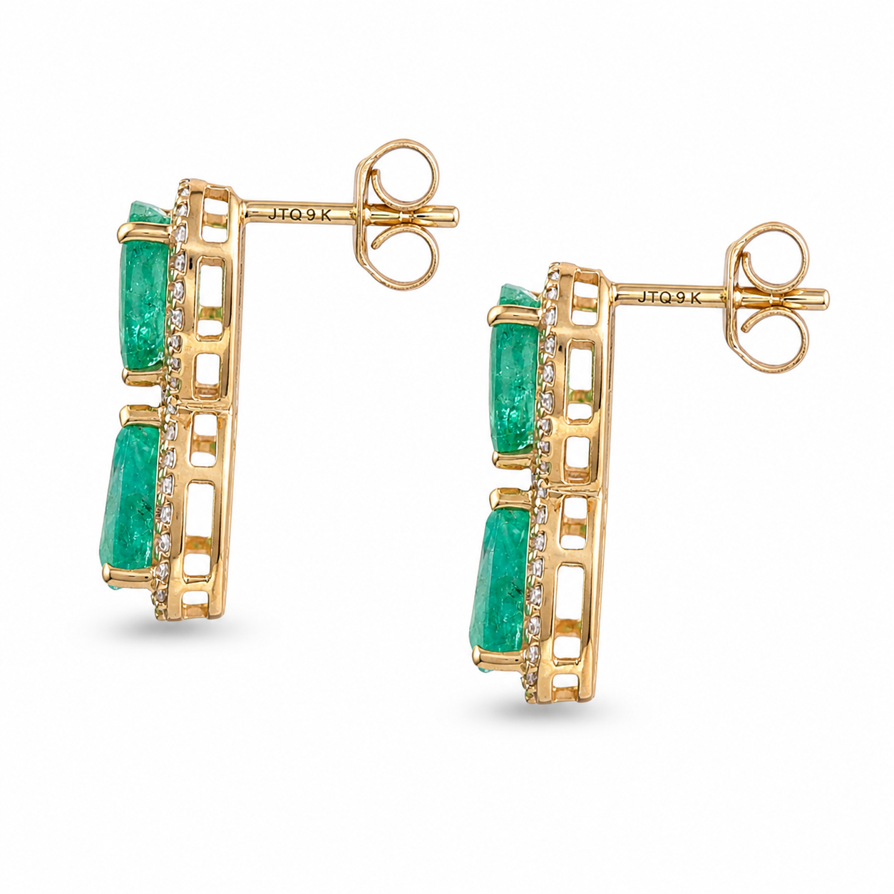 2.90 Ct Pear Emerald 9K Gold Earrings