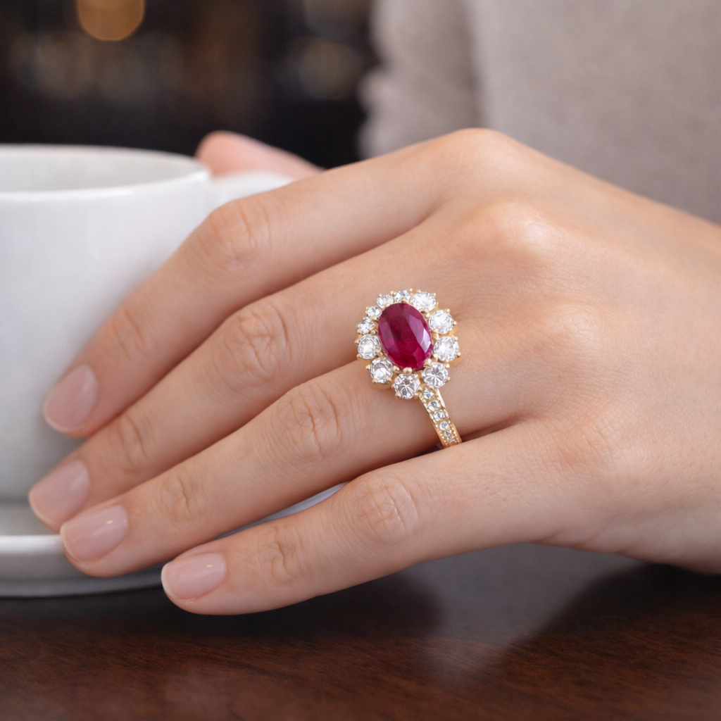 3.21 Ct Oval Ruby 9K Gold Ring