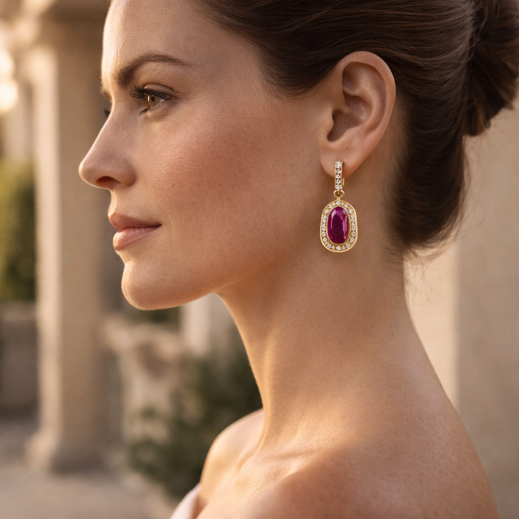 6.89 Ct Oval Ruby 9K Gold Earrings