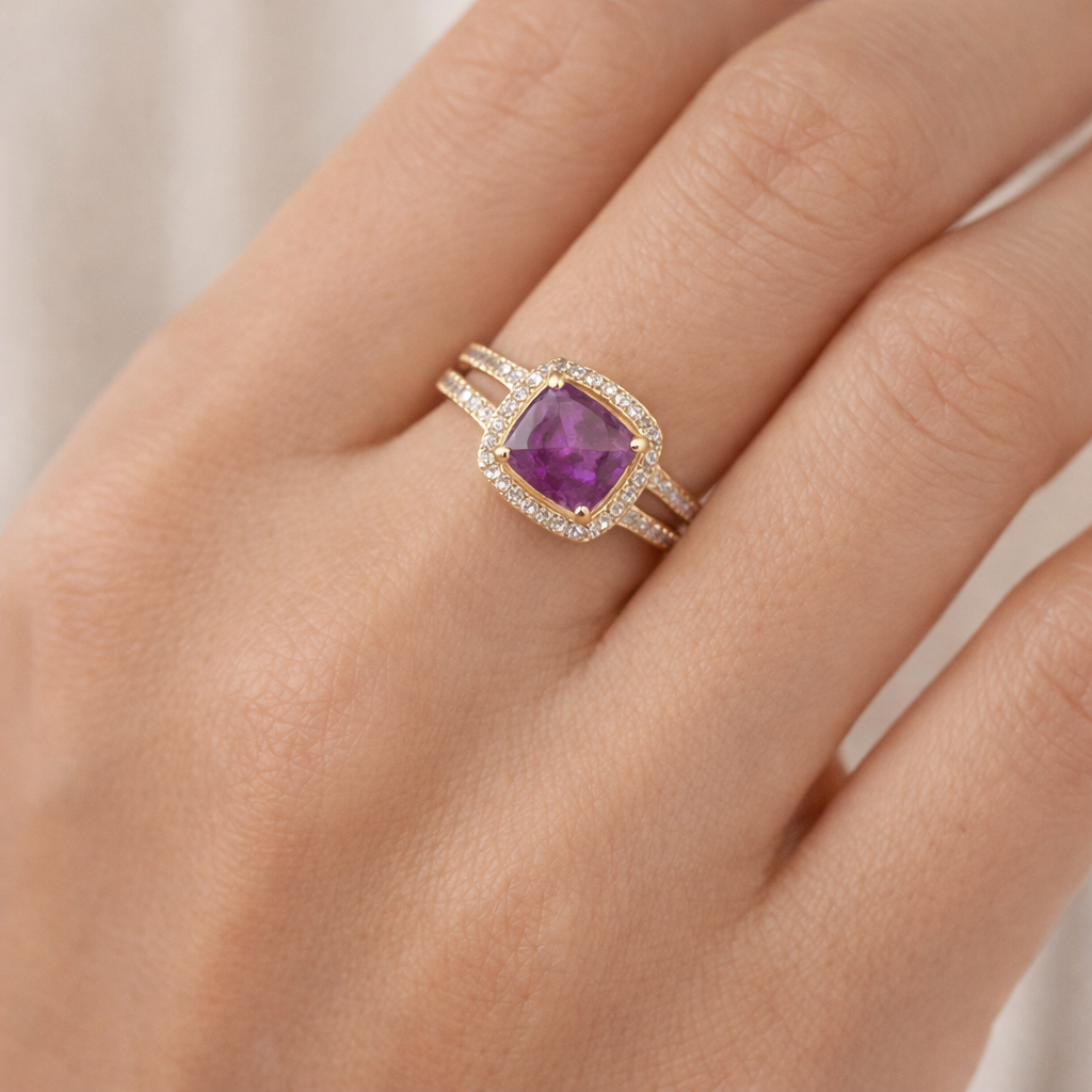2.15 Ct Cushion Fancy Sapphire 9K Gold Ring