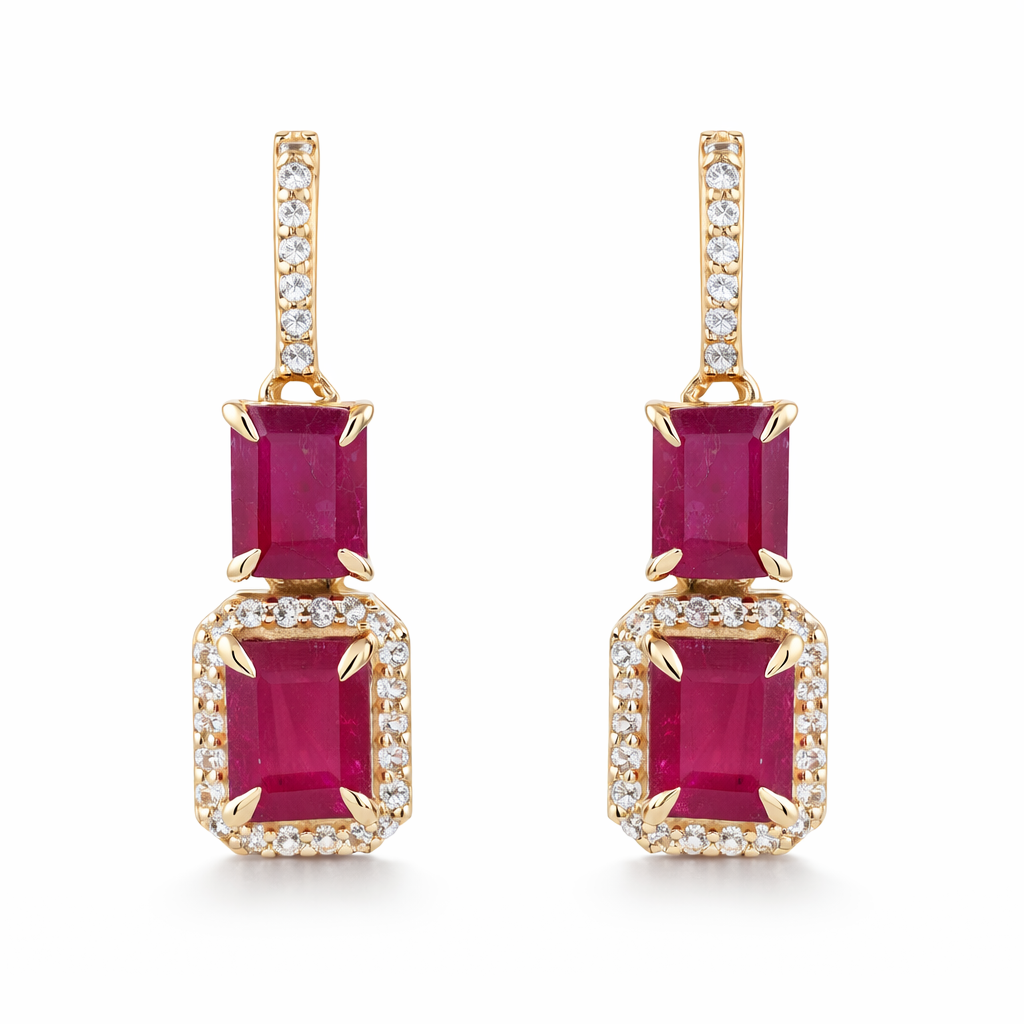 2.73 Ct Octagon Ruby 9K Gold Earrings