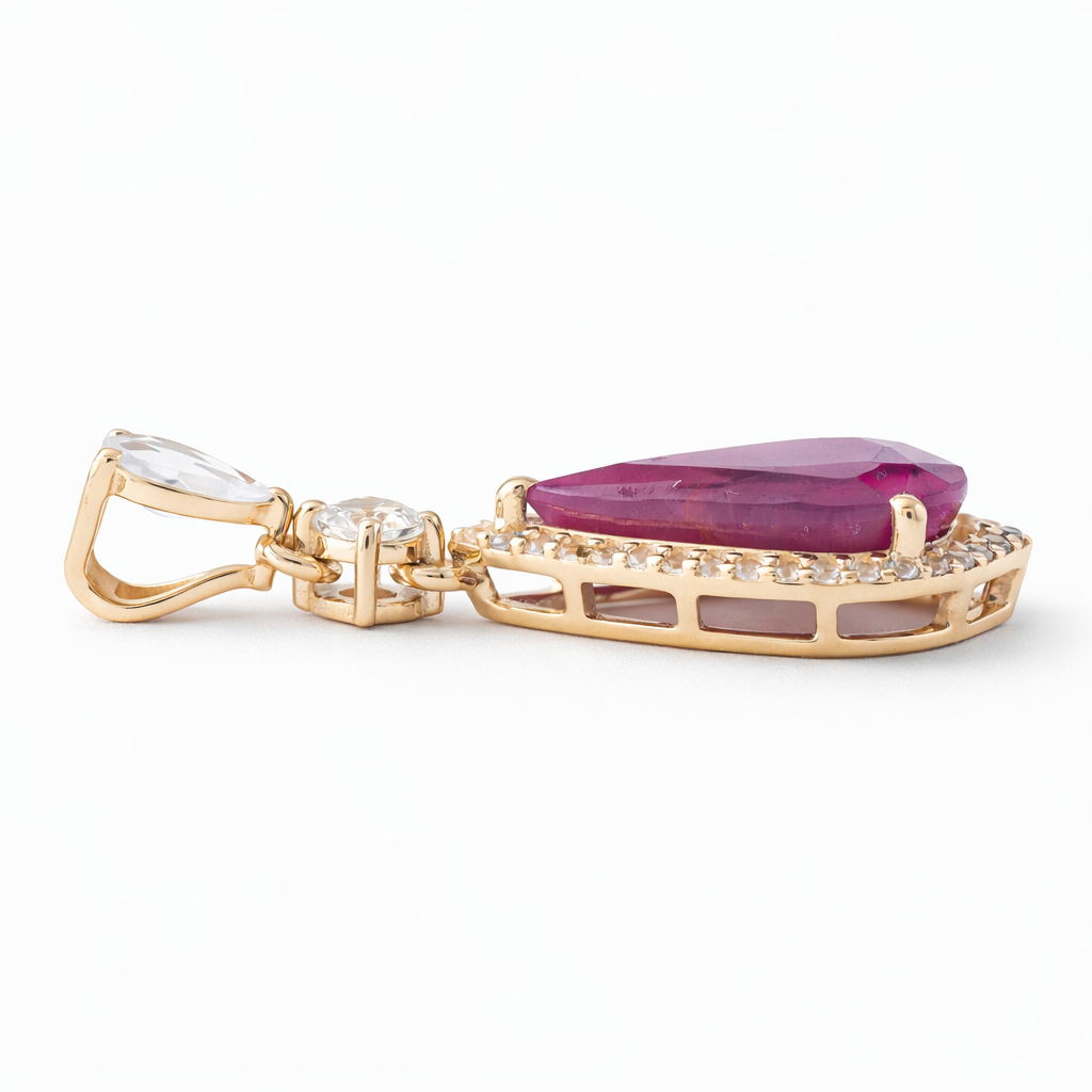 3.45 Ct Pear Ruby 9K Gold Pendant