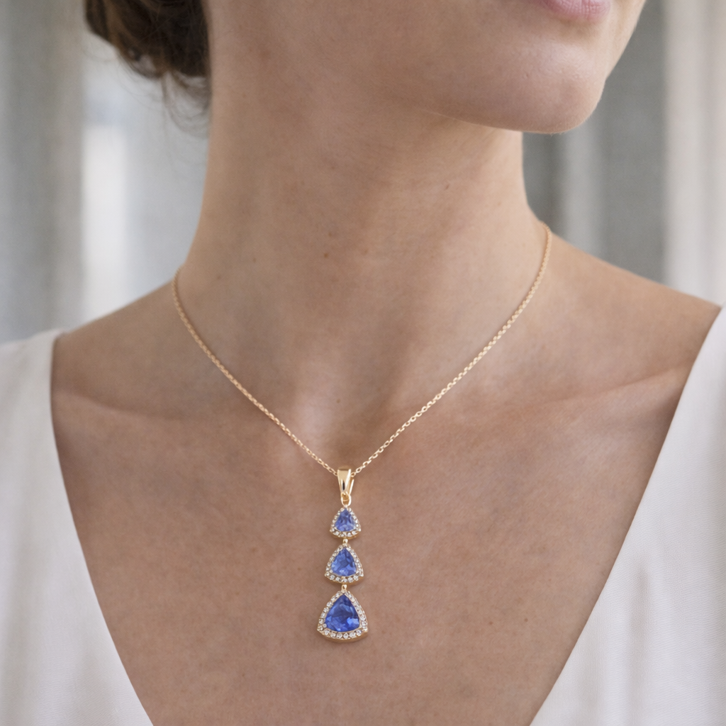 1.59 Ct Trillion Tanzanite 9K Gold Pendant