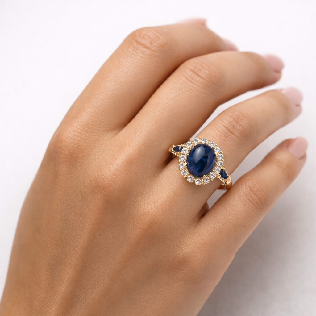 6.30 Ct Oval Sapphire 9K Gold Ring