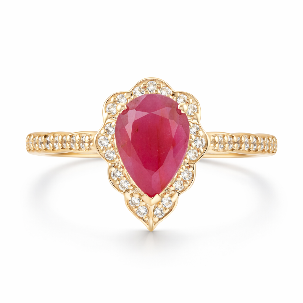 1.25 Ct Pear Ruby 9K Gold Ring