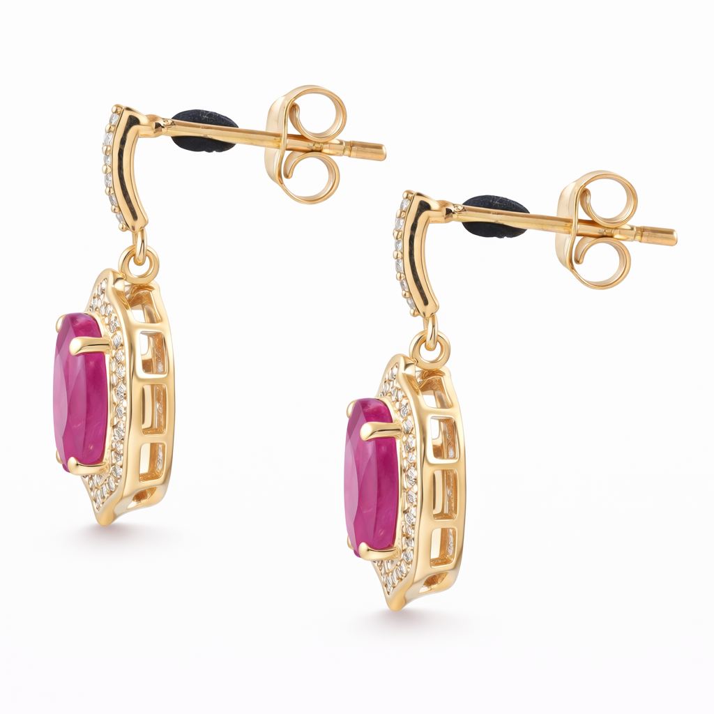 4.33 Ct Oval Ruby 9K Gold Earrings