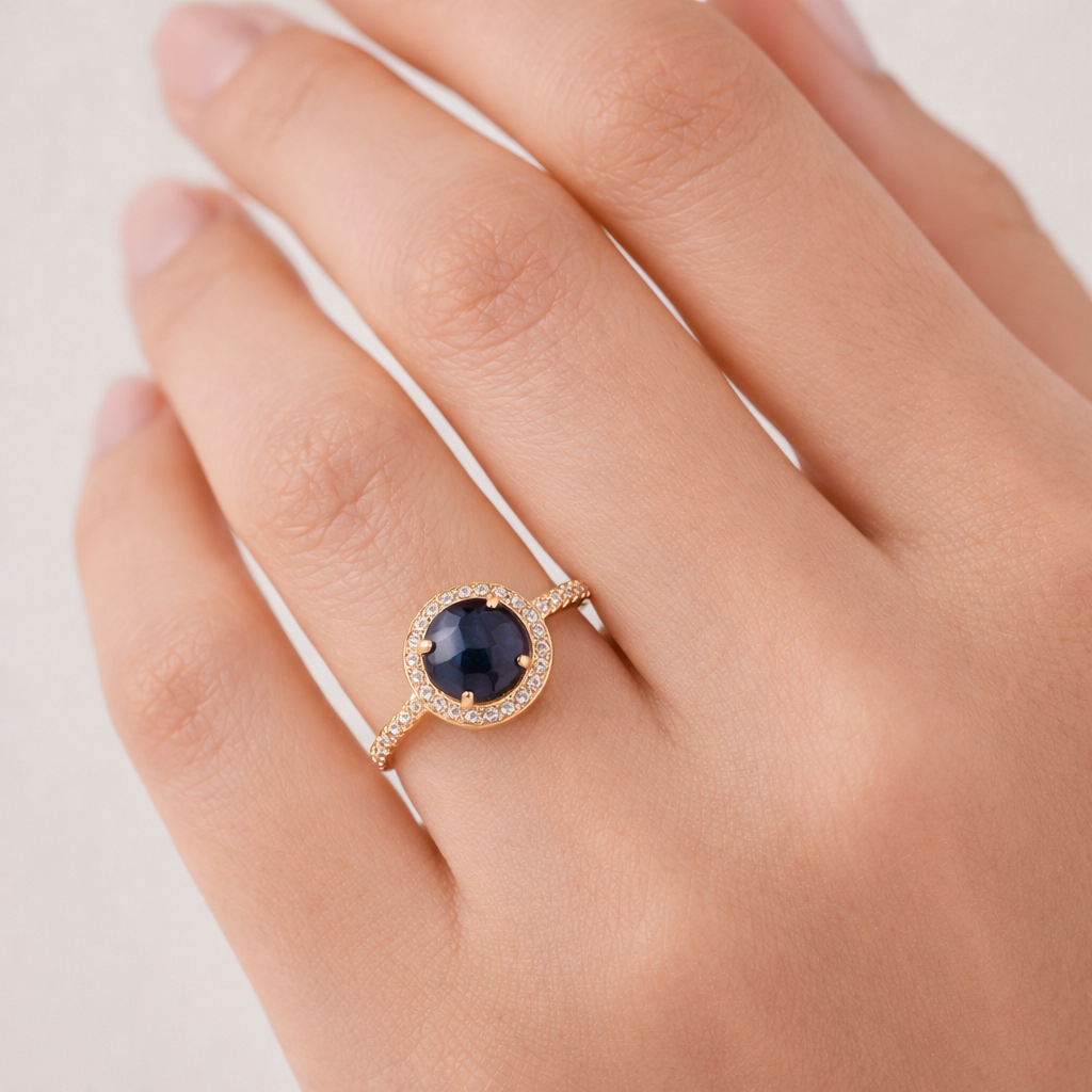 3.23 Ct Round Sapphire 9K Gold Ring