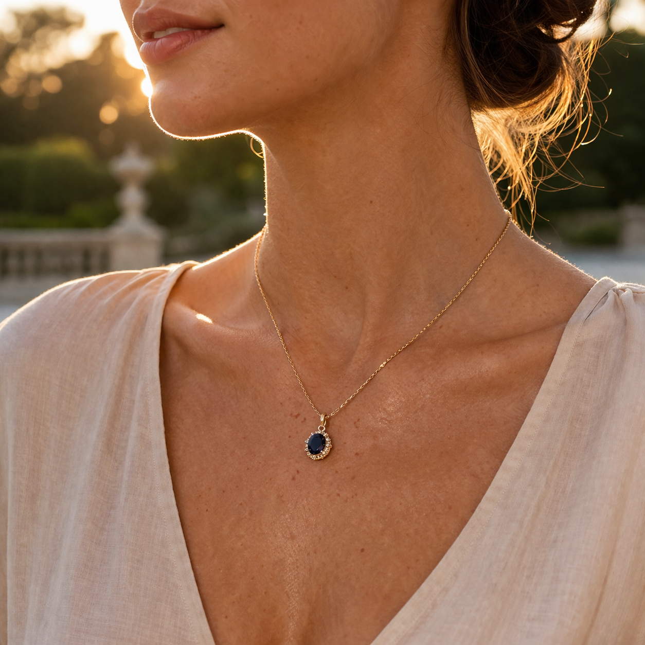 4.31 Ct Oval Sapphire 9K Gold Pendant