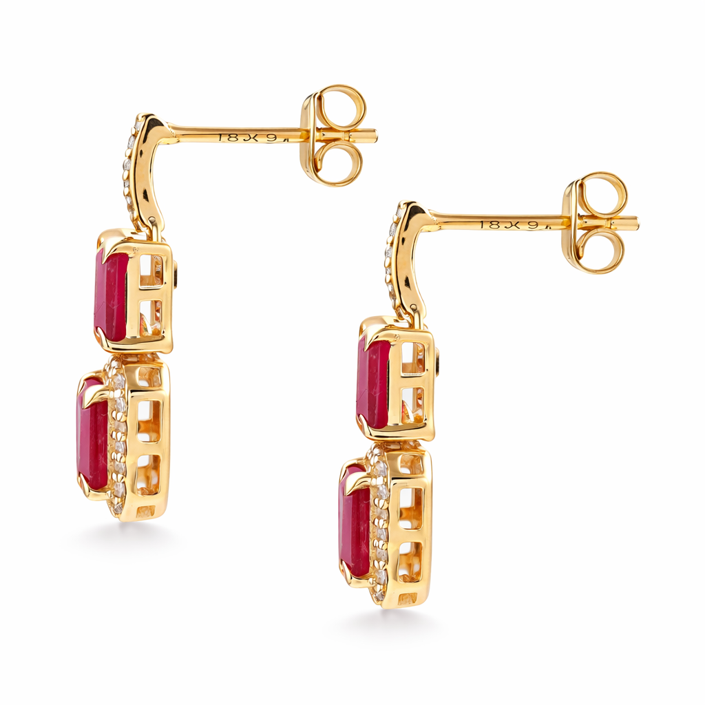 2.73 Ct Octagon Ruby 9K Gold Earrings