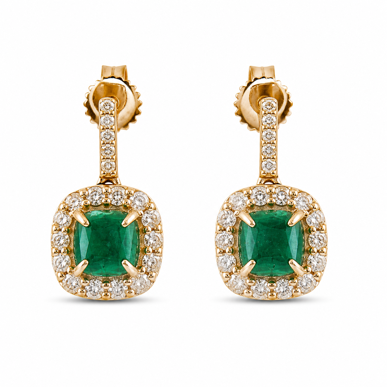 2.10 Ct Cushion Emerald 9K Gold Earrings