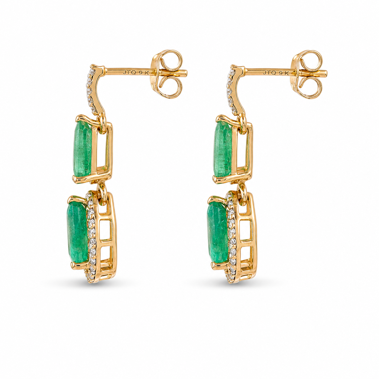 2.68 Ct Pear Emerald 9K Gold Earrings