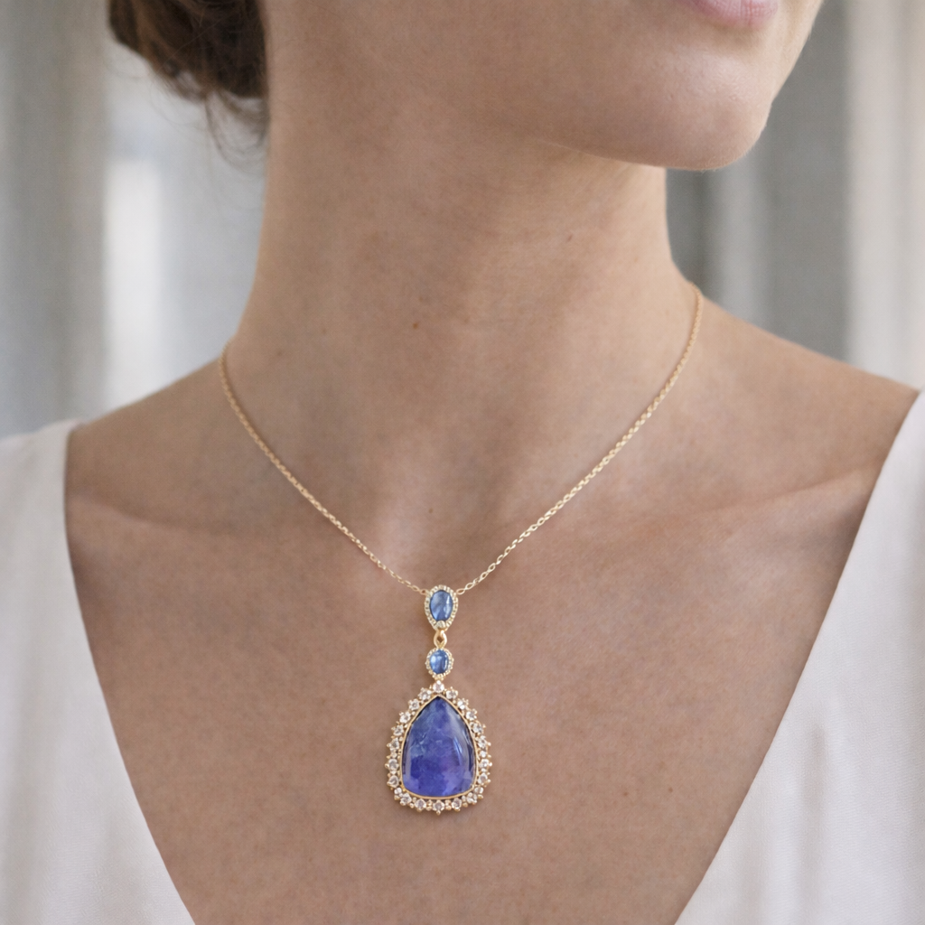 15.28 Ct Pear Tanzanite 9K Gold Pendant