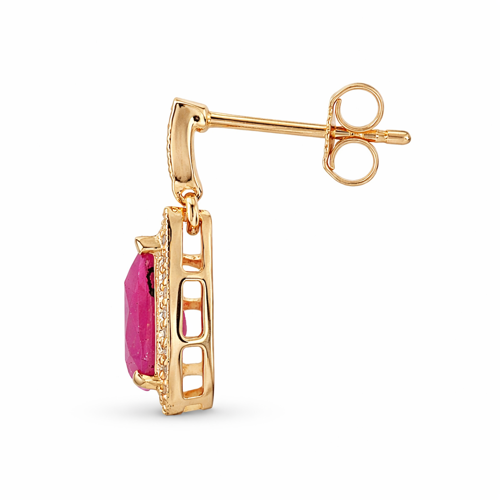 2.57 Ct Pear Ruby 9K Gold Earrings