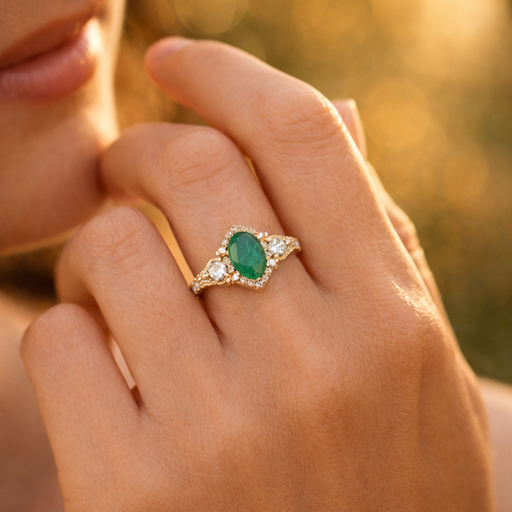 1.58 Ct Oval Emerald 9K Gold Ring
