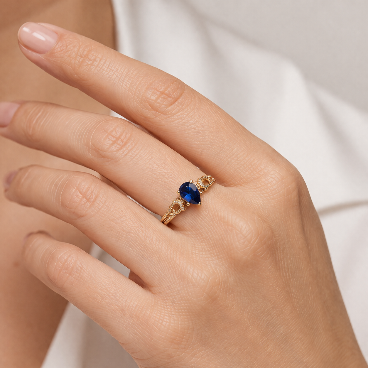 1.32 Ct Pear Sapphire 9K Gold Ring