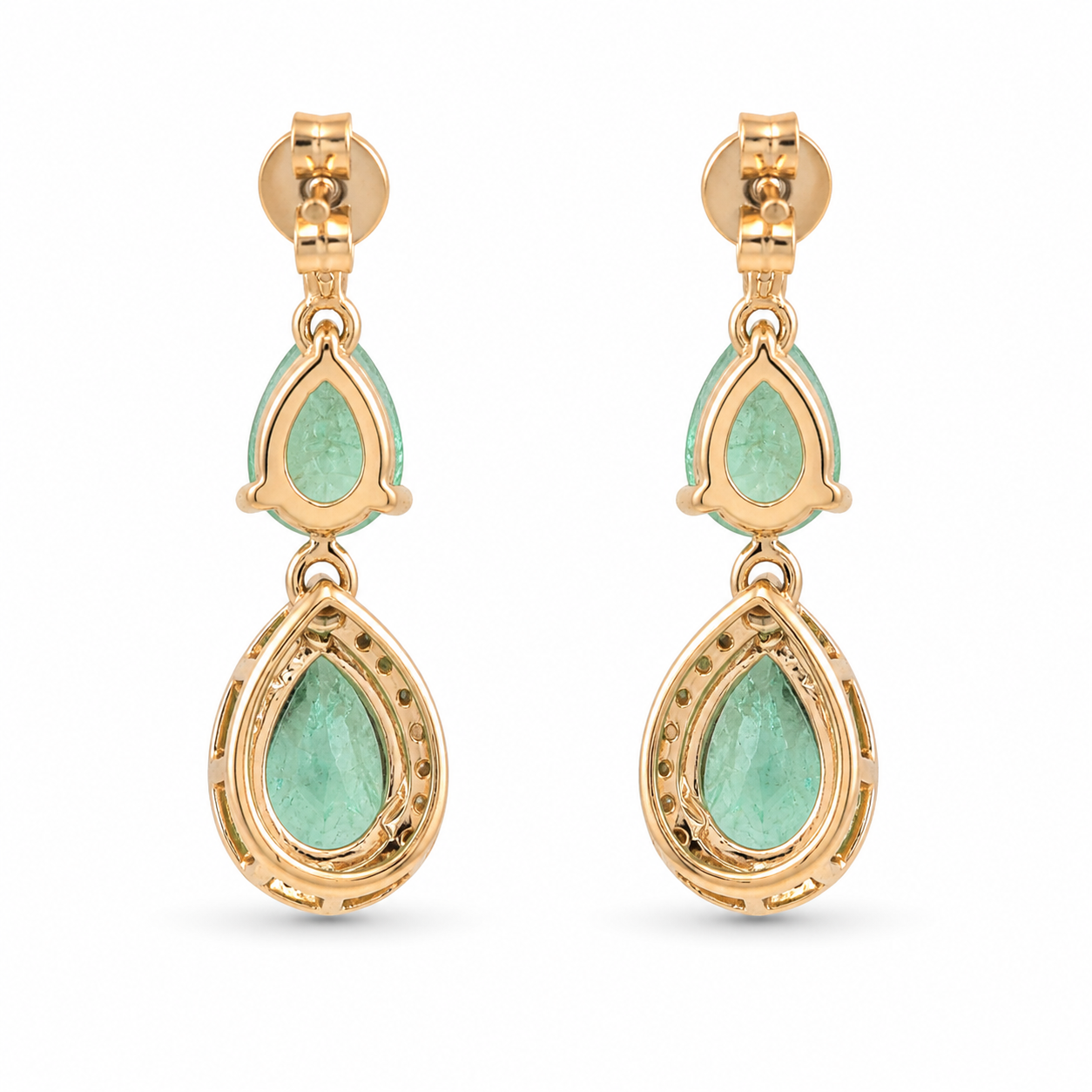 2.68 Ct Pear Emerald 9K Gold Earrings