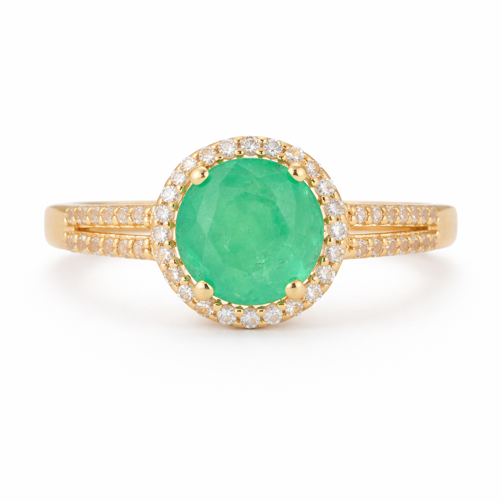 1.58 Ct Round Emerald 9K Gold Ring