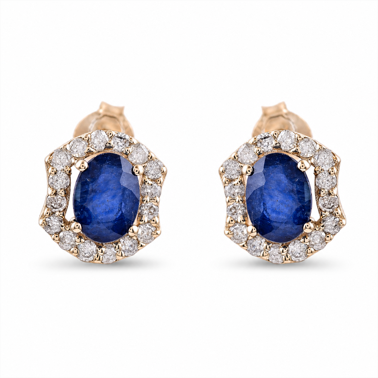 2.80 Ct Oval Blue Sapphire 9K Gold Earrings