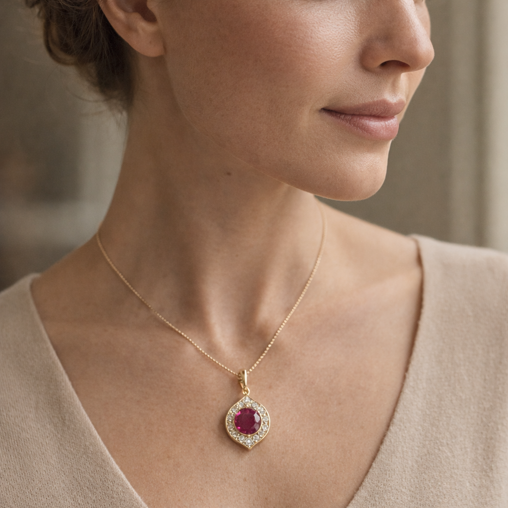 1.18 Ct Round Ruby 9K Gold Pendant