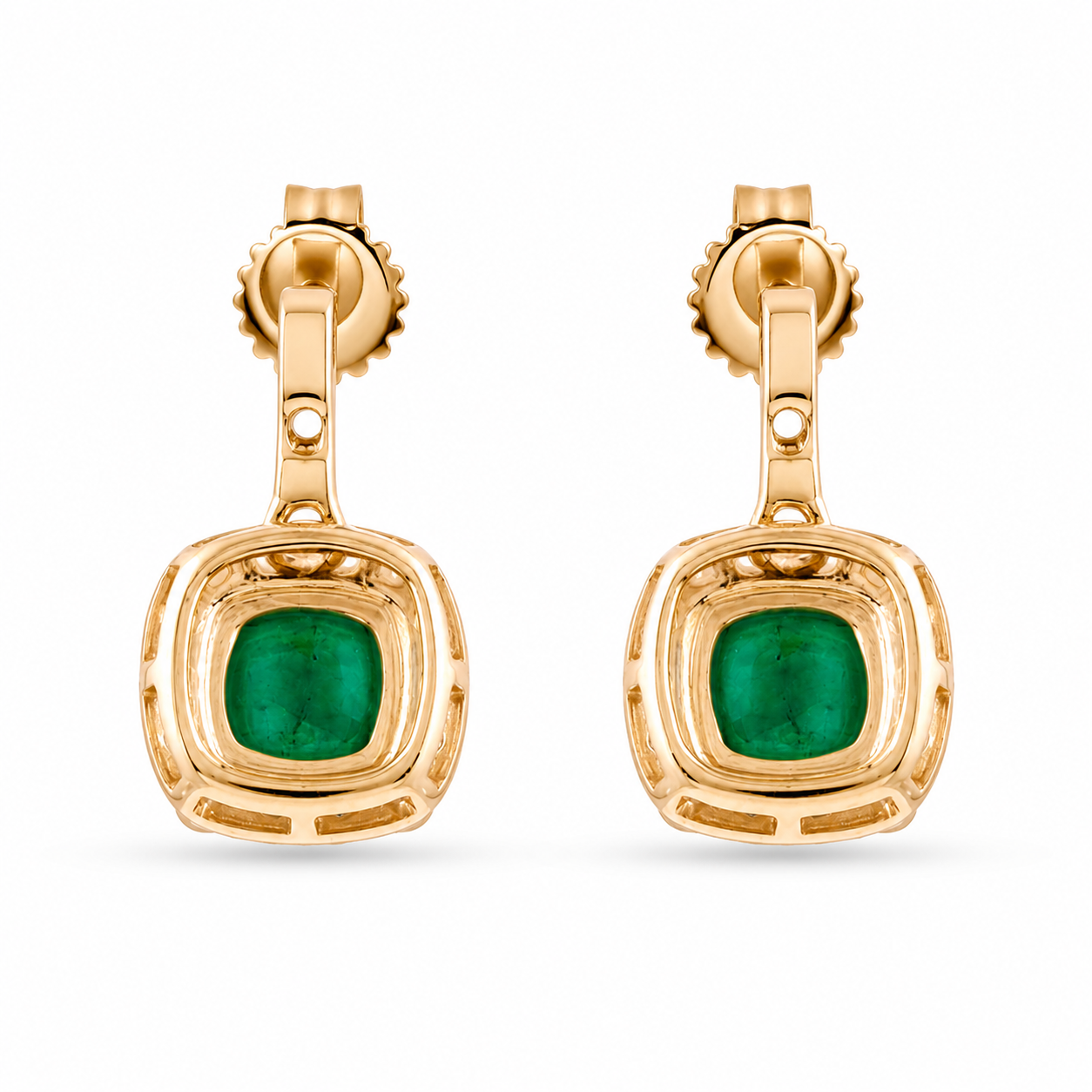 2.10 Ct Cushion Emerald 9K Gold Earrings