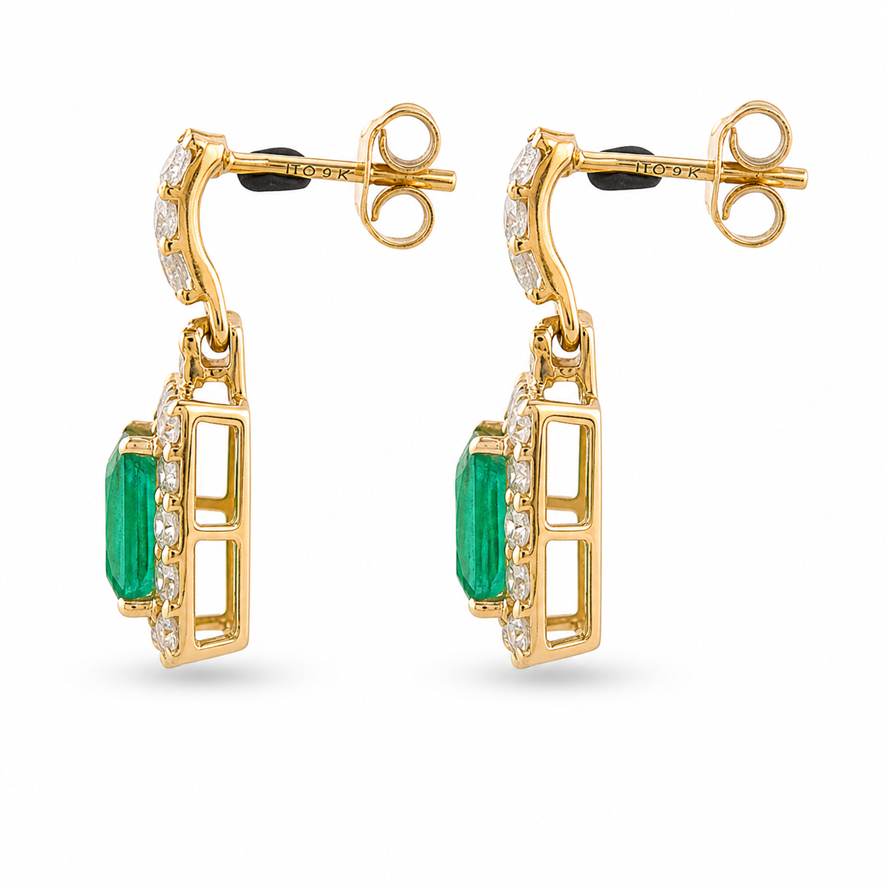 2.59 Ct Square Emerald 9K Gold Earrings
