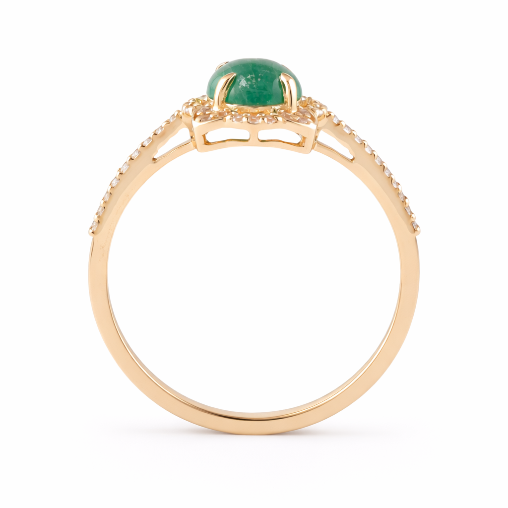 0.93 Ct Round Emerald 9K Gold Ring