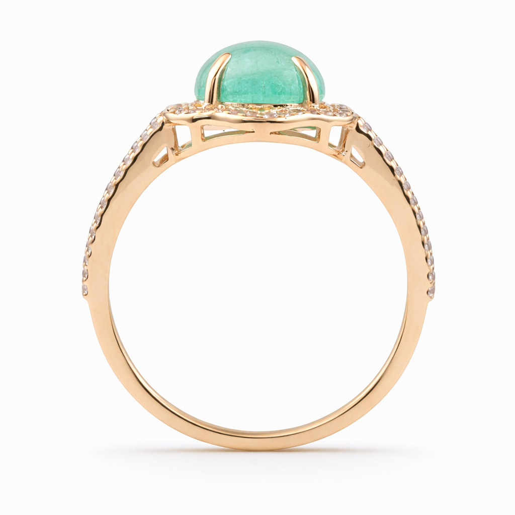 2.56 Ct Round Emerald 9K Gold Ring